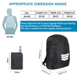 Reflective Backpack Cover, Waterproof Backpack Rain Cover, Anti-Rain Backpack Cover, 30-40L Waterproof Dustproof Durable Abrasion Resistant Protective Cover for Camping, Hiking, Riding, Climbing