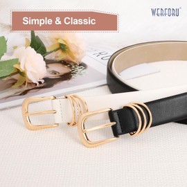 WERFORU 3 Pack Women Leather Belt for Jeans Pants, Ladies Leather Belt with Gold Buckle,Black+Coffee+Beige,Fit Waist Size 23"-27"