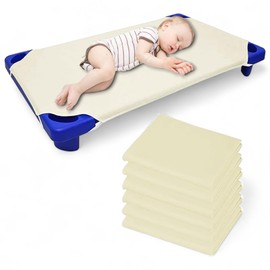 Pack of 6 Cot Sheet for Daycare Preschool Cot Bed -Polyblend Fabric with Corner Elastic Cots Sheets Fits On 22" X 52" Inches Size Toddler and Preschool Daycare Cot Ivory 22 X 52 Size