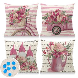 Cirzone Waterproof Outdoor Pillow Covers 18x18 Inch Set of 4 Summer Spring Floral Throw Pillow Covers Spring Outdoor Decor for Patio Furniture Garden Sofa