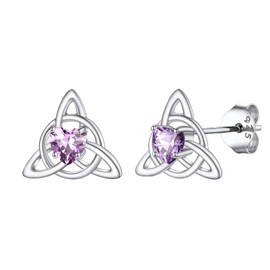 925 Sterling Silver Stud Earrings Women Trendy June Birthstone Heart Cubic Zirconia Celtic Knot Norse Earrings Gifts