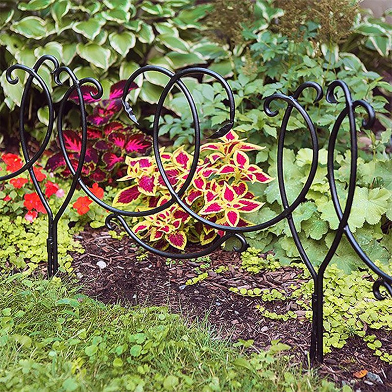 Achla Scroll Fence Sections, Black Wrought Iron Garden Border Panels,