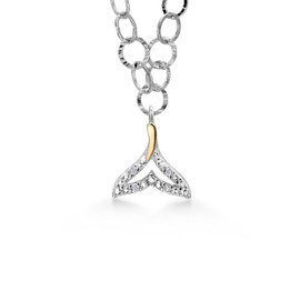 Gem Stone King Made In Italy Link Chain with 10K Yellow Gold and 925 Sterling Silver Lab Grown Diamond or Moissanite Ocean Charm Pendant Necklace For Women