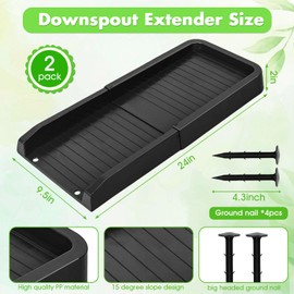 NamcheBarwa Downspout Splash Block,Gutter Splash Guard for Rain Water Drainage,24" Fixable Downspout Extensions with 2 Fixing PP Nails (2 Pack-Black)