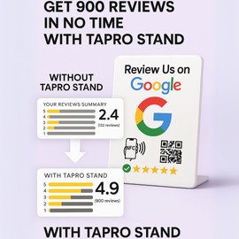 TAPro Tap Google Review Stand – NFC & QR Code Feedback Tool for Businesses, Instant Customer Reviews, Contactless Smart Review Card for Google, Yelp, Facebook (White)