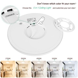 Brightever LED Flush Mount Ceiling Light, 24W 3200LM 5CCT Dimmable LED Ceiling Light Fixture, 2700K/3000K/4000K/5000K/6500K, 12 Inch Ultra Thin Ceiling Lamp for Bedroom, Dining Room, White, 2-Pack