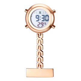 Aroncent Digital Nurse Fob Watch: Waterproof Clip-on Pocket Watch with Calendar Stopwatch and Alarm for Medical Professionals - Rosegold
