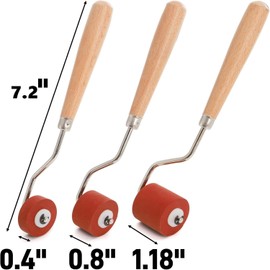 3 Sizes Rubber Brayer Roller, Small Printmaking Stamping Brayer, Vinyl Painting Roller with Wooden Handle, Tape Ink Roller Tool, Art Craft Brush for Gluing Wallpaper Scrapbook (0.4"+0.8"+1.18")