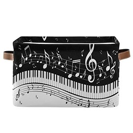 SEULIFE Abstract Piano Music Note Foldable Storage Basket, Large Collapsible Organizer Storage Bin Cube Toys Storage Boxes with Handles for Bathroom Kids Nursery Closet Storage, 1 Pack