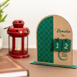 Ramadan Advent Calendar Wooden Countdown - Decorations for Home, 30 Days Til Eid, Ramadan Gift for Kids, Ramadan and Eid Decor (Green)