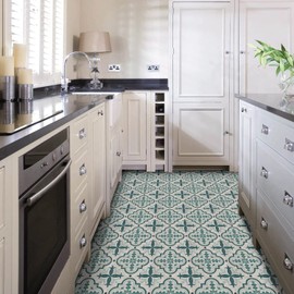 4 Pcs Peel and Stick Frosted Vinyl Floor Tiles Sticker for Kitchen Bathroom, Waterproof Backsplash Sticker Wall Tile Stickers, 12x12inch/30x30cm, Cement Green Portuguese