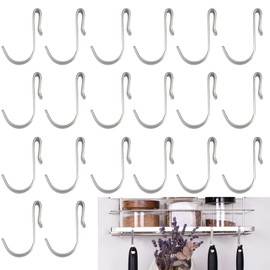 DabbOo Pack of 20 S Hooks Flat Stainless Steel Shaped Hooks for Wire Mesh for Hanging Sink Grids Attachment Hooks Hanging J Rail Hook Flat Clip Hook for Kitchen Bedroom Wire Shelf