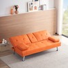 Faux Leather Sleeper Loveseat Futon Sofa Bed with Cup Holders