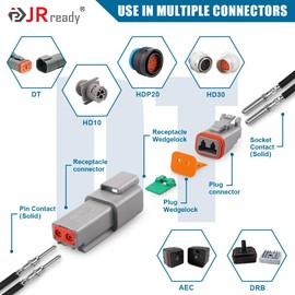 JRready Deutsch DT Solid Contacts Pin & Soc Tamaño 16, ST6364-050 DT Series Conector Terminal Kit Conectores eléctricos, Pin 0460-202-16141/Socket 0462-201-16141 Terminales sólidos Calibre de cable