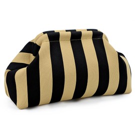 WOZEAH Summer Clutch Purses for Women Casual Crochet Dumpling Bag Colorblock Striped Cloud Clutch Handbags(A-Black Brown)