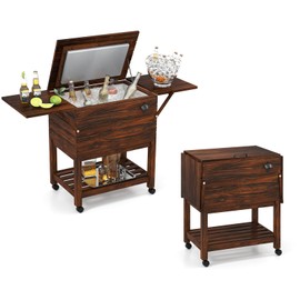 Byroce 54 Quart Outdoor Cooler, Patio Party Cooler Stand with 3-Layer Insulation, Wheels, Side Table & Storage Shelf, Rolling Ice Chest Cart for BBQ, Cookout, Beach & Backyard, Rustic Brown