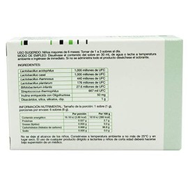Polvo | Simbiótico Multicepa para Flora Intestinal, Diarrea y Síndrome de Intestino Irritable | 6 Cepas Probióticas | Adultos y Niños | Caja con 6 sobres de 1gr c/u