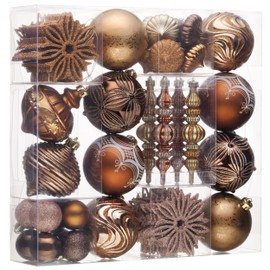 Valery Madelyn Christmas Trees Ornaments Decorations, 70ct Bronze Copper Brown Gold Shatterproof Christmas Tree Ornaments Set, Luxury Hanging Ball Bulk for Xmas Holiday Decor