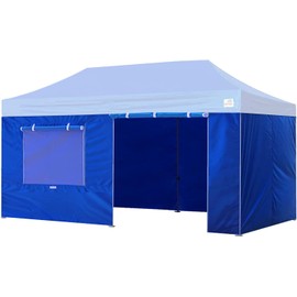Eurmax USA Full Zippered Walls for 10 x 20 Easy Pop Up Canopy Tent,Enclosure Sidewall Kit with Roller Up Mesh Window and Door 4 Walls ONLY,NOT Including Frame and Top（Blue）