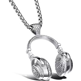 Unbranded Silver Mens Headphone Necklace - Music Hip Hop DJ Rapper Pendant Jewelry Chain