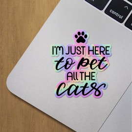 Holographic Decal Stickers of I M Just Here to Pet All The Cats Premium Waterproof Vinyl Decal Stickers for Laptop Phone Accessory Helmet Car Window Mug Tuber Cup Door Wall Decoration ANDVER30c3482HO