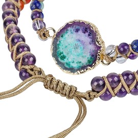 KYEYGWO 7 Chakras Crystal Stone Beads Bracelet for Women and Men, Carnelian Charms Adjustable Bangle for Prayer Balancing Yoga Meditation