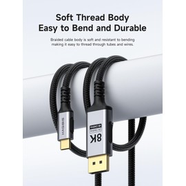 Hagibis USB C to DisplayPort 1.4 Cable [8K@60Hz, 4K@240Hz, 2K@360Hz], Super Soft Thunderbolt 5/4 USB4 to DP 32.4Gbps HBR3 Alt Mode Adapter for MacBook Pro Air iMac TV (Bi-Directional 10ft)