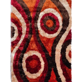 LA Rug Linens Abstract Area Rug Modern Wavy Circles Design Shag Carpet Soft Pile Floor Mats (Orange, 8x10 ft)