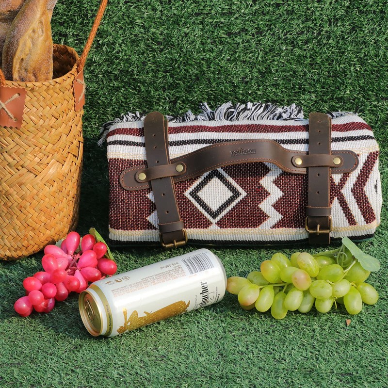 TOURBON 3mm Real Leather Picnic Blanket Carry Strap for Outdoor