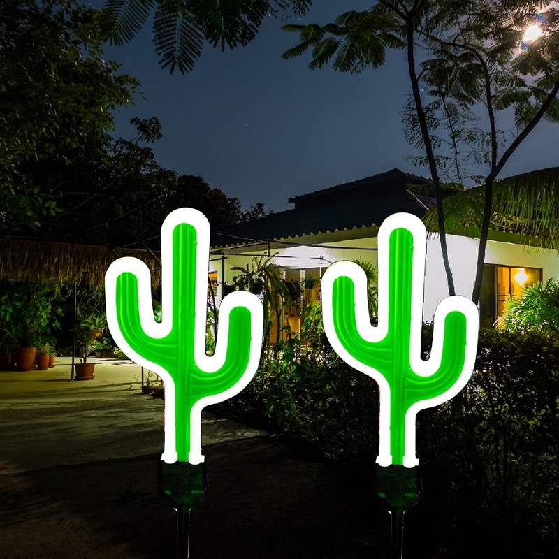SunKite Cactus Solar Stake Lights Outdoor,Waterproof Solar Neon Lights for