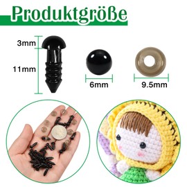 Toaob Pack of 150 Safety Eyes, 6 mm, Black, Plastic, Crafts, Dolls, Eyes, Button Eyes with Washers for Crochet Animals, Doll, Puppet, Plush Toy, Teddy Eyes