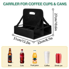 Reusable Cup Carriers for Drinks, 6 Cup Portable Drink Carrier, Drink Carrier with Handle, Drink Holder for Hot and Cold Beverages Such as Coffee, Wine, Milk Tea, Etc, Black