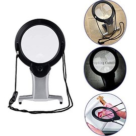 2X 6X Hands Free Neck Wear Handheld Large Lighted Magnifying Glass Reading Magnifier for Low Vision & Visually Impaired Seniors Reading Sewing Cross Stitch Repair