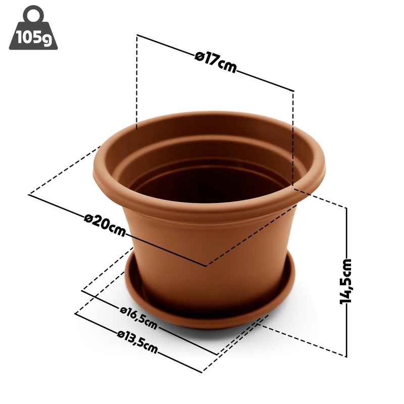 BigDean Pack of 8 Flower Pots with Saucers, Round, Diameter