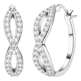 KRFY Hoop Earrings Made of 925 Silver with Cubic Zirconia, 18 Carat White Gold Huggie Hoop Earrings for Women, Twisted Hoop Earrings, Hypoallergenic Hoop Earrings for Women and Girls, Sterling Silver