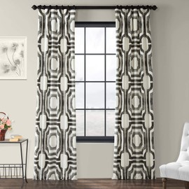 HPD Half Price Drapes PRTW-D23A-120 Printed Cotton Curtain (1 Panel), 50 X 120, Mecca Steel