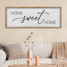 FZMHASLWW Living Room Wall Decor Home Sweet Home Sign 32"×12" Farmhouse Family Horizontal Plaque for Entryway Large Rustic House Modern Minimalist Wood Framed Wall Hanging Art (Wood)
