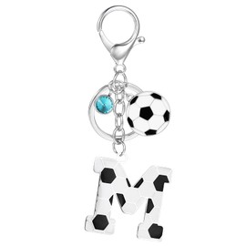 MWOOT Keyring Football Letter M, Keyring with Football Initial Letter Pendant for Boys Girls, Football Fans Gifts Key Rings for Backpack Handbags Charms, black white