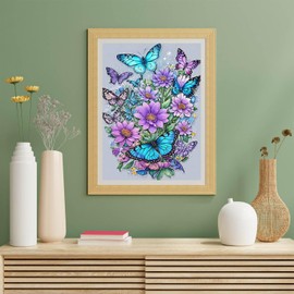 Baipisan Cross Stitch Kits for Adults - Butterfly Stamped Crossstitching Kits Preprinted 11 Count Cross-Stitch Kit for Beginner, 11CT Prestamped Easy Pattern Needlepoint Kits Crafts for Decor