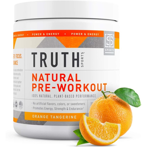 Natural PreWorkout Powder- Preworkout for Men & Women - Plant Based, Keto & Vegan Friendly - Energy, Focus & Performance - Truth Nutrition (30 Servings) (Orange Tangerine)