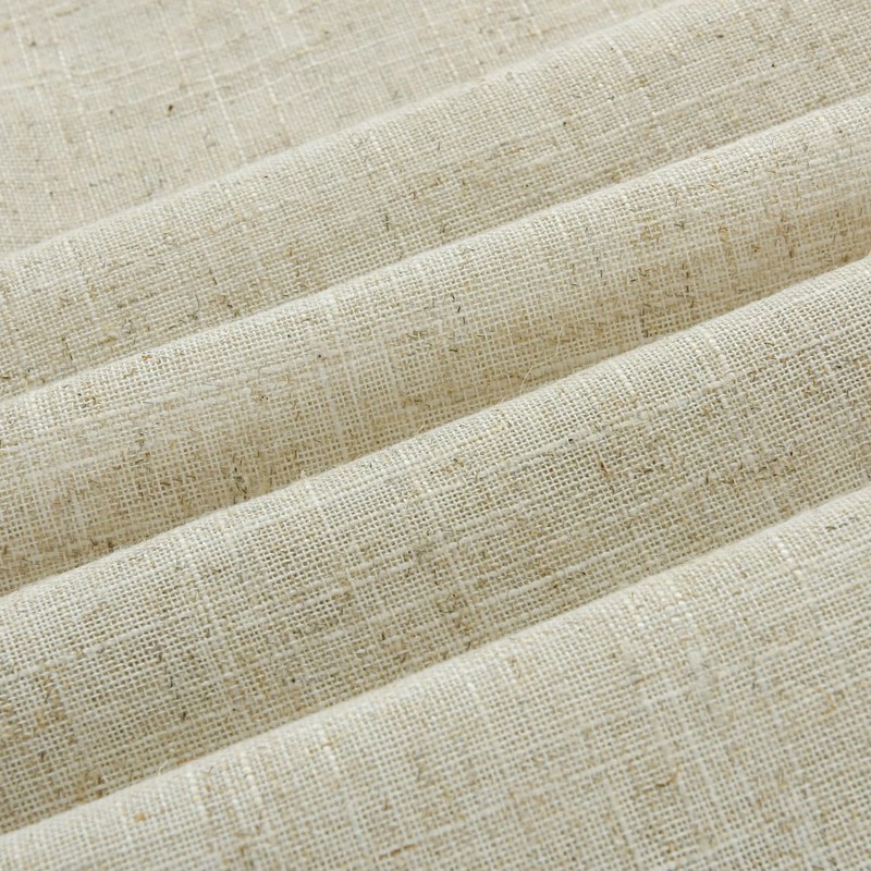 Linen Button Farmhouse Beige Shower Curtain,Bowknot,Linen and Cotton Woven Fabric,Pleated