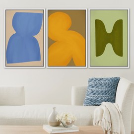SIGNLEADER Framed Canvas Print Wall Art Set Vibrant Mid-Century Polygon Variety Abstract Shapes Illustrations Minimal Decorative Bohemian Nordic for Living Room, Bedroom, Office - 24"x36"x3 WHITE