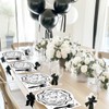 Avezano 96pcs Black Bow Plates and Napkins Black Bow Birthday
