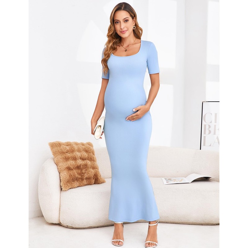 AISWI 2025 Maternity Bodycon Mermaid Maxi Dress Sexy Square Neck