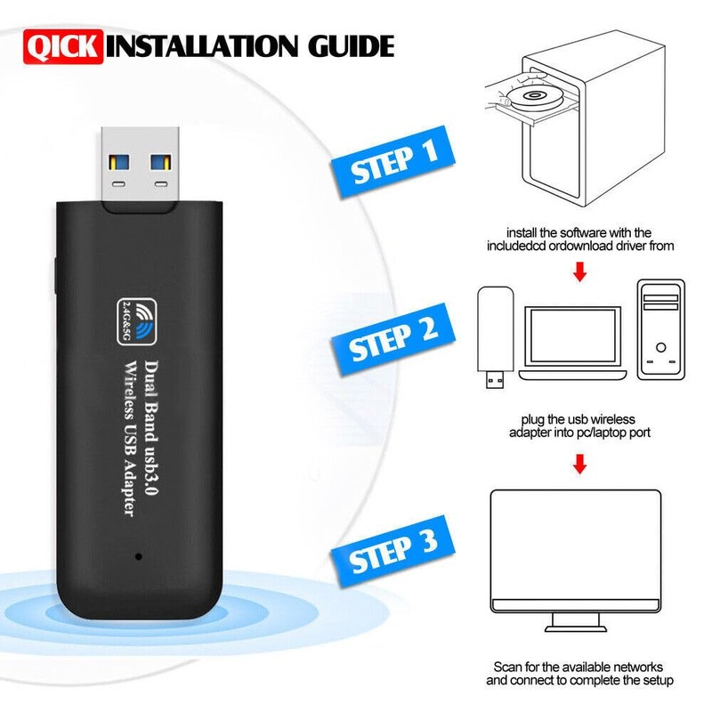 LEDON WiFi Network Receiver, USB 3.0 WiFi Adapter Wireless 1200Mbps