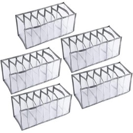 LEDON Wardrobe Clothes Organiser 7 Grids, White/Grey Foldable Clothes Storage Box for Home Storage & Organisation, Clothing & Closet Storage for Clothes, Jeans, Pants, Baby Clothes (Grey S 5PCS)