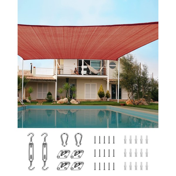 Quictent 20x16ft 185G HDPE Rectangle Sun Shade Sail Canopy 98% UV Block Outdoor Patio Garden with Hardware Kit (Terracotta)