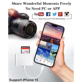 Apple - Lector de tarjetas USB C a SD para iPhone 15/16/17, adaptador de tarjeta de memoria 3 en 1 para cámaras de trail con SD/TF y puerto USB para M