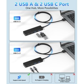 Aceele Hub USB, Adaptador USB con 4 Puertos, 2 USB A 3.0 y 2 USB C 3.0 Compatible con Macbook Air 2017, Chormebook, iMac, Mac Mini, iOS, Windows, Mac OS, Android