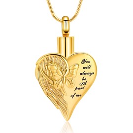 QGJNSGC Heart Urn Necklace for Ashes, Cremation Jewellery for Women and Men, Angel Wings Heart Keepsake Pendant for Memorial Locket Ash Holder, Stainless Steel